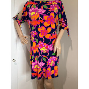 Women's Trina Turk Mini stretch knit tie sleeve Dress S Navy Pink Floral